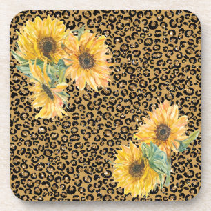 Fun Leopard and Sunflower Floral Coaster