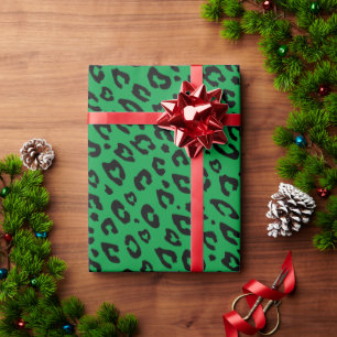 Fun leopard animal print matte green Christmas Wrapping Paper