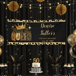 Fun Leopard Birthday Queen Fifty Birthday Banner