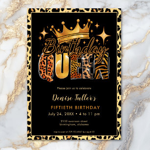Fun Leopard Birthday Queen Fifty Birthday Invitation