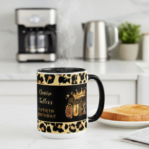 Fun Leopard Birthday Queen Fifty Birthday Mug