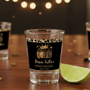 Fun Leopard Birthday Queen Fifty Birthday Shot Glass