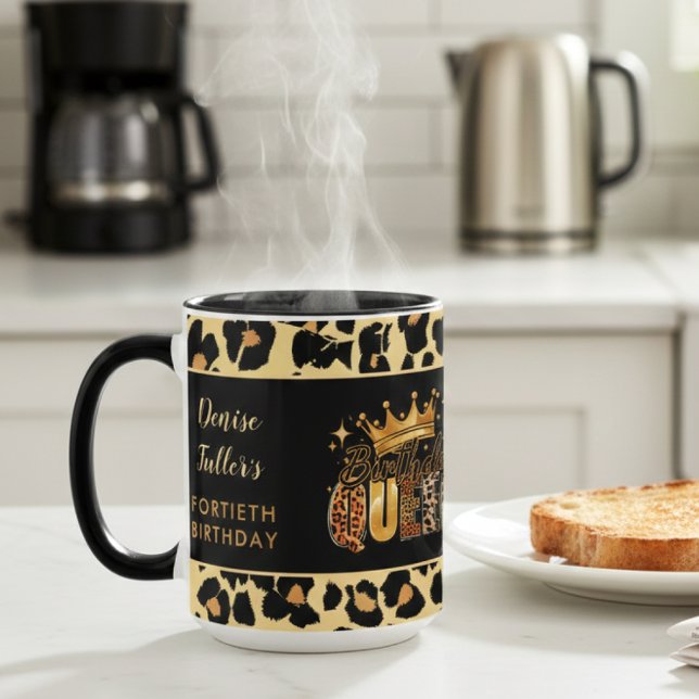 Fun Leopard Birthday Queen Forty Birthday Mug (Creator Uploaded)