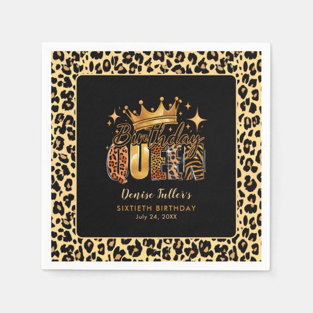 Fun Leopard Birthday Queen Sixty Birthday Napkin (Front)