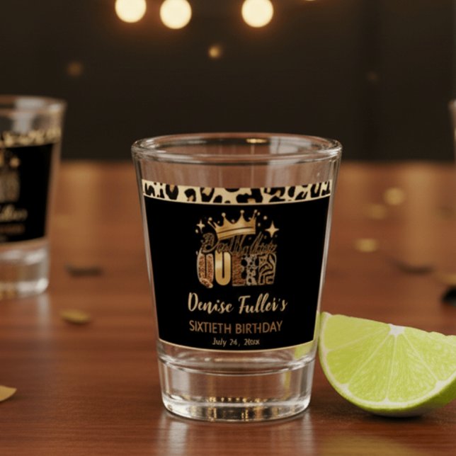 Fun Leopard Birthday Queen Sixty Birthday Shot Glass (Creator Uploaded)
