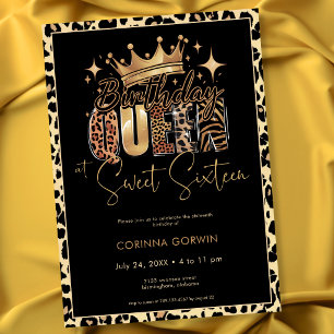 Fun Leopard Birthday Queen Sweet Sixteen Birthday Invitation