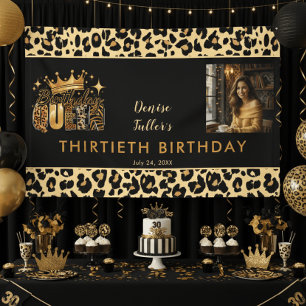 Fun Leopard Birthday Queen Thirty Photo Birthday Banner