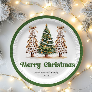 Fun Leopard Christmas Tree Personalized Paper  Plate