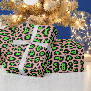 Fun leopard print animal neon green dusty pink wrapping paper