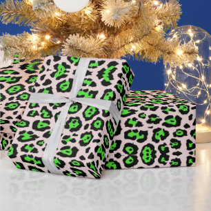 Fun leopard print neon green blush pink girly wrapping paper
