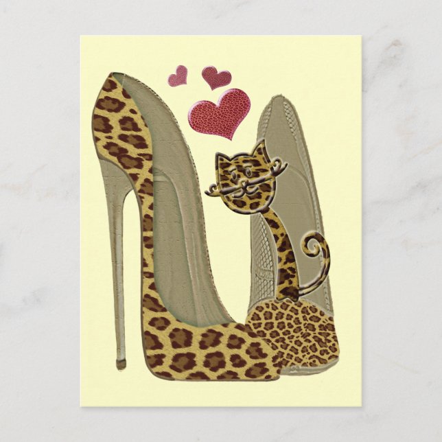Fun Leopard Stiletto and Cat Postcard (Front)