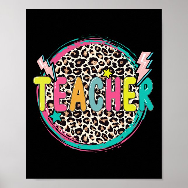 Fun Leopard Teacher  Happy First Day of School Tea Poster (Front)