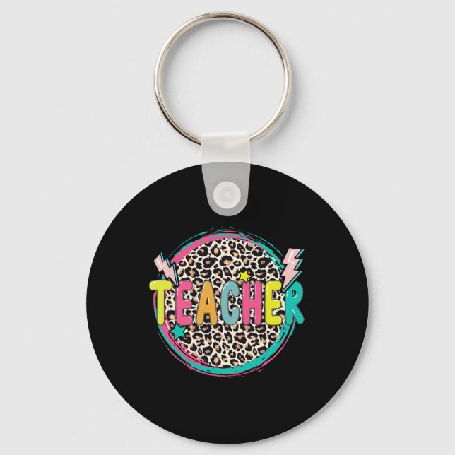 Fun Leopard Teacher Happy First Day Of School Teac Key Ring (Front)