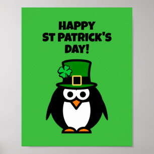 Fun leprechaun penguin cartoon St Patrick's Day Poster