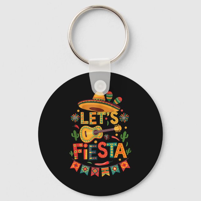Fun let's fiesta sombrero funny guitar party cinco key ring (Front)