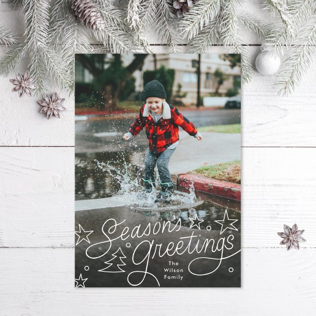 fun lettering seasons greetings stars photo holiday card (Creator Uploaded)