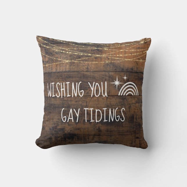 Fun LGBT Gay Tidings Holiday Rainbow Icon Cushion (Front)