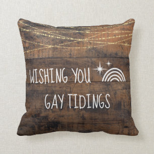 Fun LGBT Gay Tidings Holiday Rainbow Icon Cushion