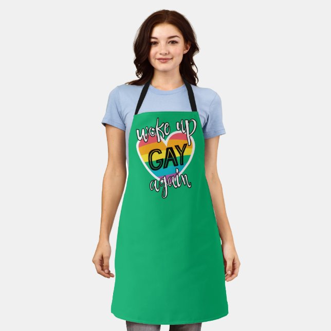 Fun LGBTQ Pride self-ironic rainbow flag green Apron (Worn)