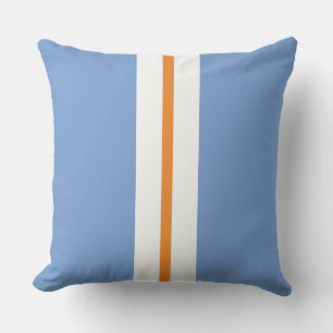 Fun Light Blue Slim Orange White Racing Stripes Cushion