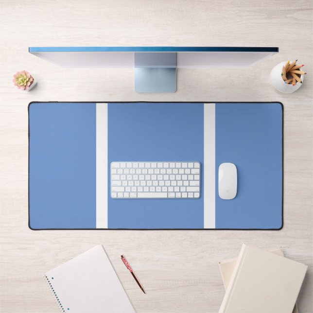 Fun Light Blue Two Sporty White Vertical Stripes Desk Mat (Office 1)