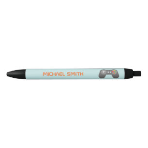 Fun Light Blue Video Game Themed Black Ink Pen