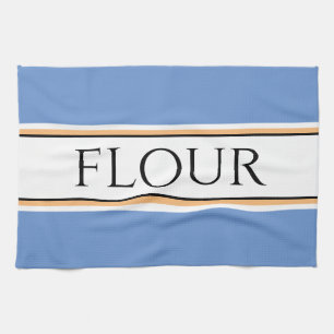 Fun Light Blue White Kitchen FLOUR Racing Stripes Tea Towel