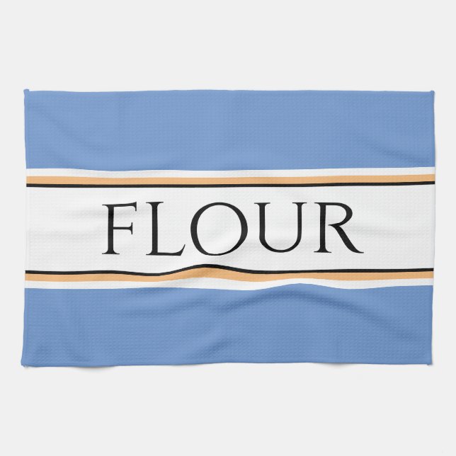 Fun Light Blue White Kitchen FLOUR Racing Stripes Tea Towel (Horizontal)