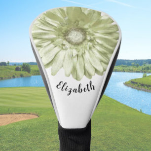 Fun light yellow daisy flower custom name ladies golf head cover