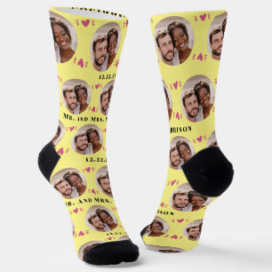 Fun Light Yellow Newlyweds Photo Pattern Socks
