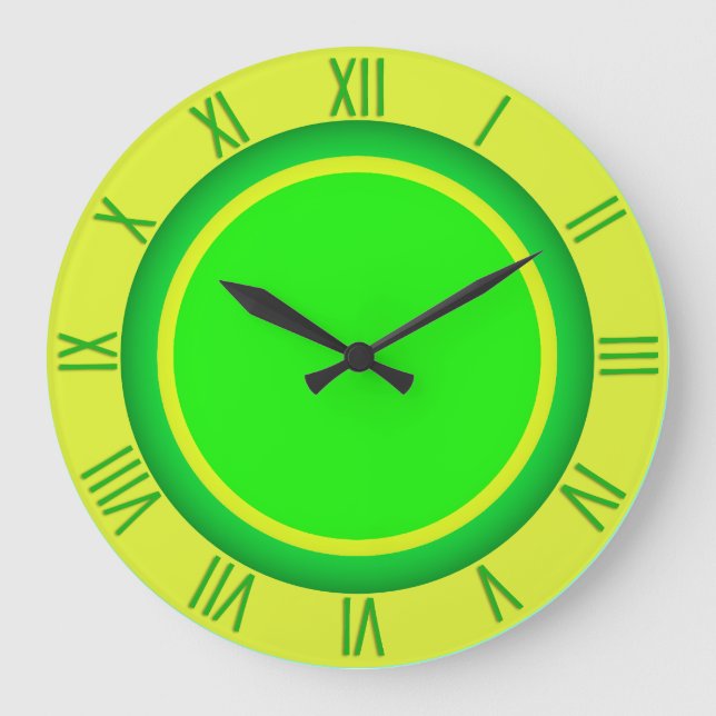 Fun Lime and Lemon with Roman Numerals Large Clock (Front)