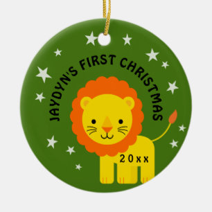 Fun Lion Baby's 1st First Christmas Gift Circle Ceramic Ornament