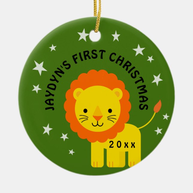 Fun Lion Baby's 1st First Christmas Gift Circle Ceramic Ornament (Front)
