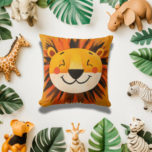 Fun Lion Face Kids Safari Theme Nursery Decorative Cushion