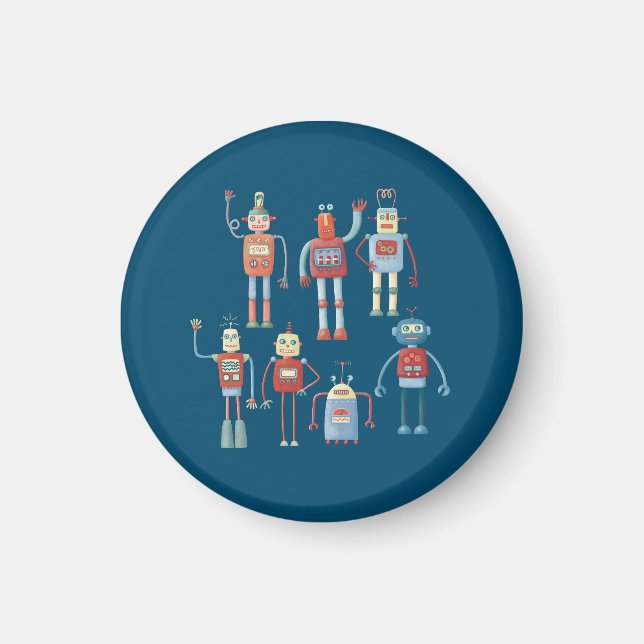 Fun Little 1950s Style Retro Robot Pattern Dark Magnet (Front)