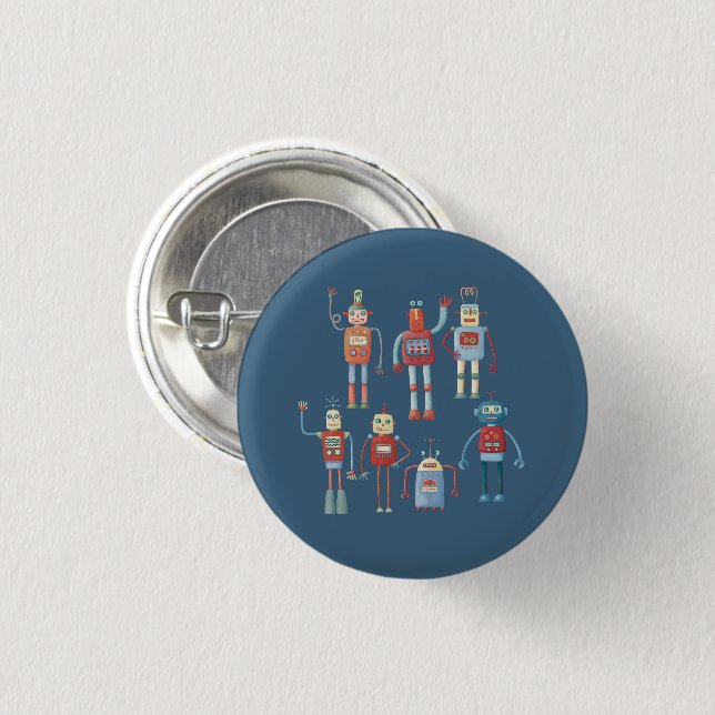 Fun Little 1950s Style Retro Robots 3 Cm Round Badge (Front & Back)