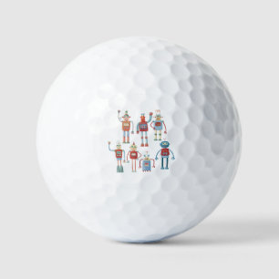 Fun Little 1950s Style Retro Robots Golf Balls