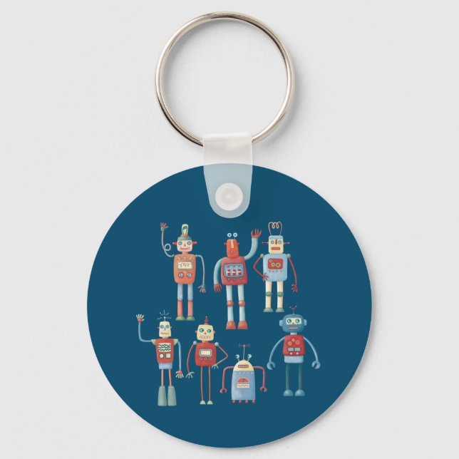 Fun Little 1950s Style Retro Robots Key Ring (Front)