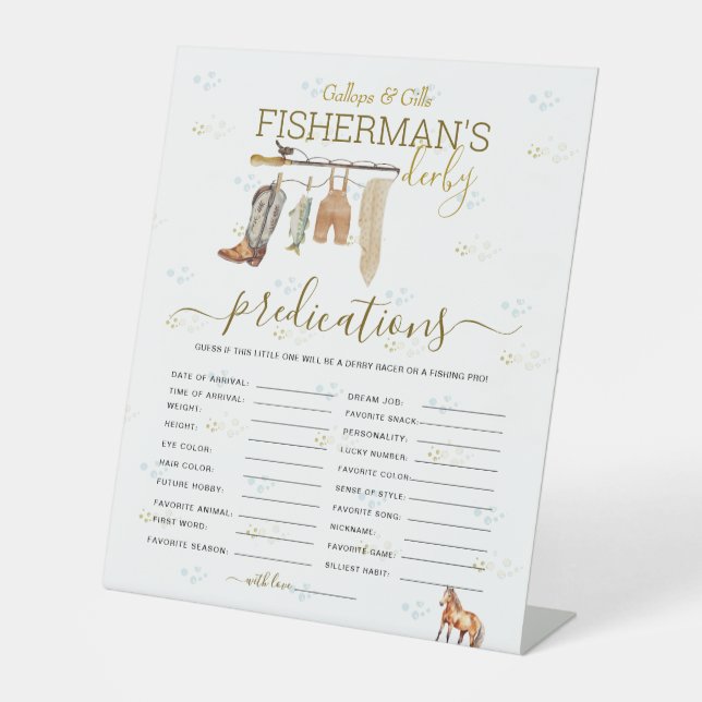 Fun Little Fisherman Derby Baby Shower Prediction  Pedestal Sign (Front)