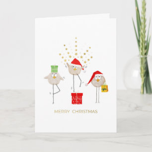 Fun Little Whimsical Birds Christmas Holiday Card