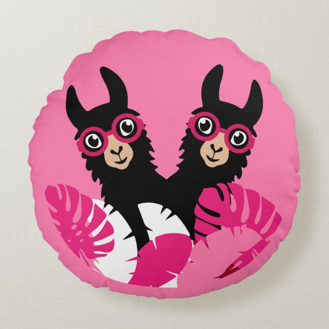Fun Llama Alpaca Accessories Round Cushion (Front)