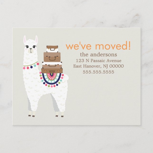 Fun Llama Change of Address / Moving Announcements (Front)