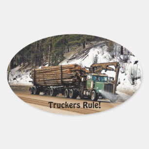 Fun Log In - Log Out Logging Trucker Art Design Oval Sticker