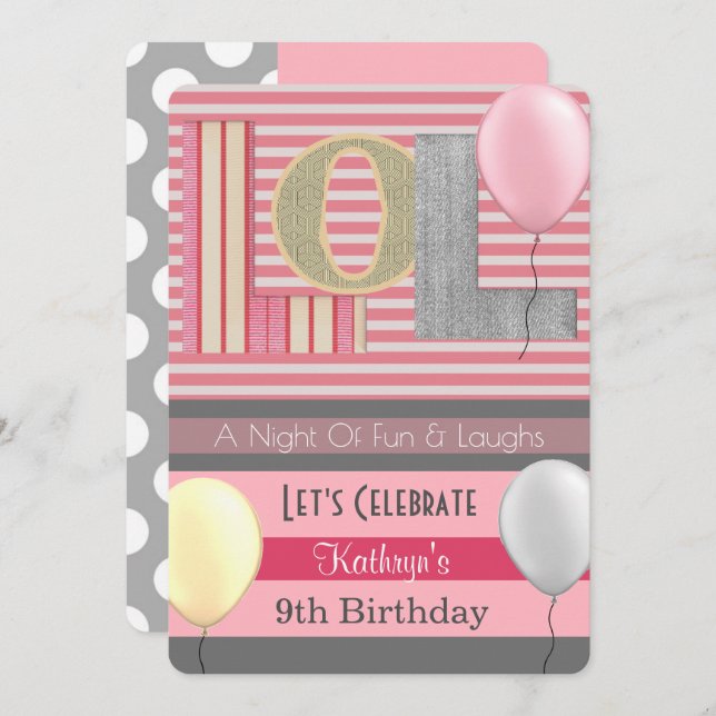 Fun "LOL" Girl Slumber Party Birthday Invitation (Front/Back)