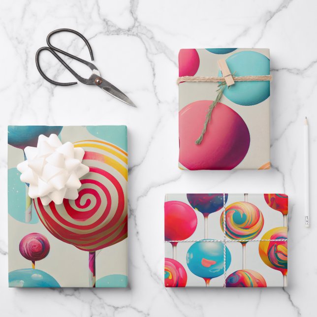 Fun Lollipops and Everything Candy Lane  Wrapping Paper Sheet (Front)