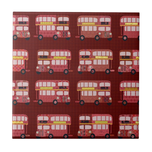 Fun London Double Decker Bus Cartoon Pattern Tile (Front)