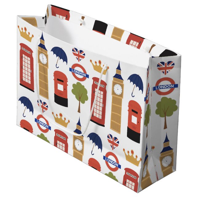 fun London pattern travel Large Gift Bag (Front Angled)