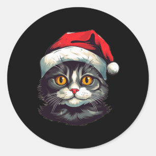 Fun Looking Cat Face With Christmas Hat For Yuleti Classic Round Sticker