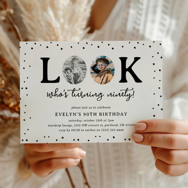 Fun Look's Who's 90' 2 x photo 90th Birthday Invitation (Creator Uploaded)