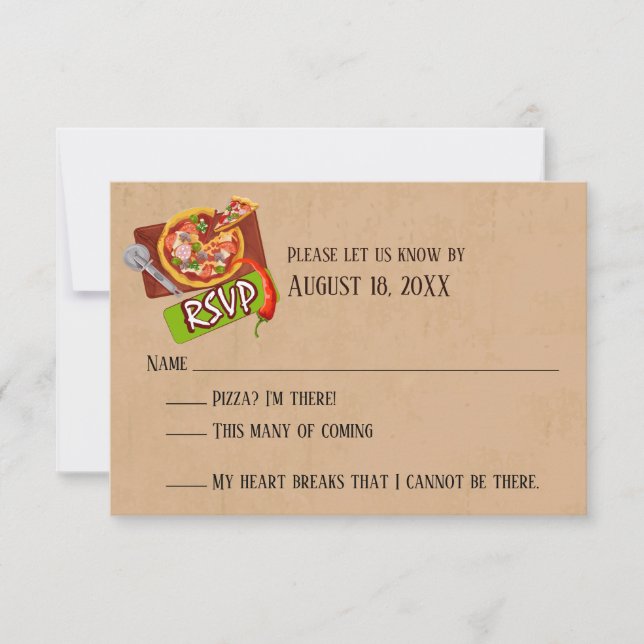 Fun Love and Pizza Wedding RSVP Cards (Front)
